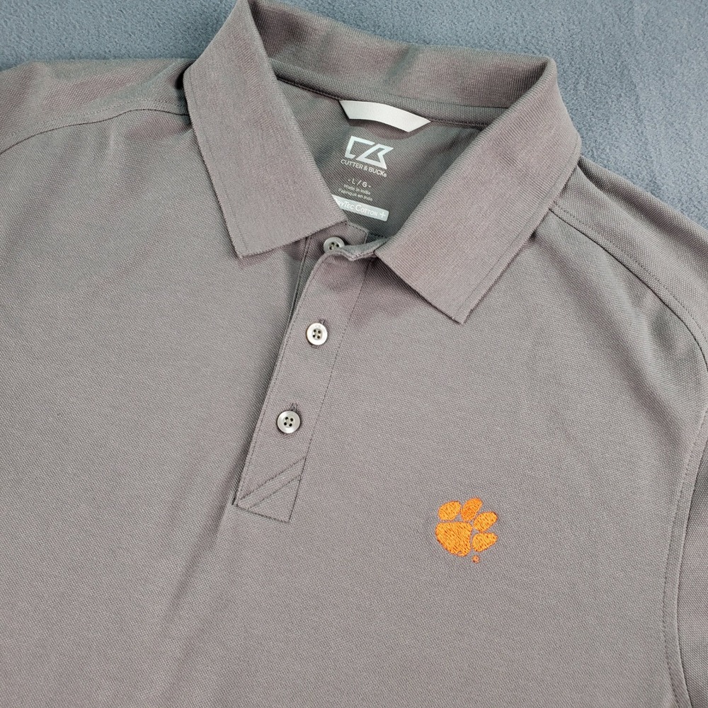 Cutter & Buck Polo Shirt Mens Large Gray Clemson Tigers Paw Print Golf